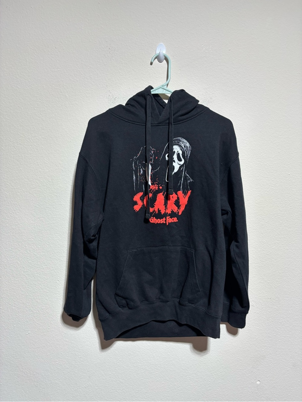 Men's Black Graphic 'Scary Ghost Face' Pullover Hoodie